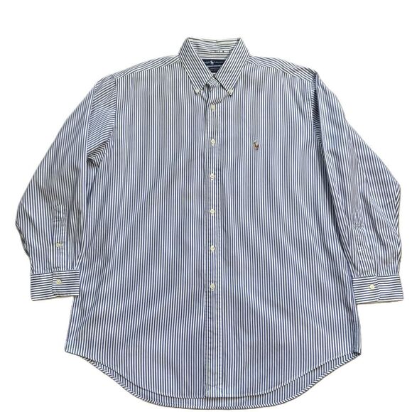 Ralph Lauren Mens Blue Striped Long Sleeve Button Down Dress Shirt 16 1/2-33 - Picture 1 of 10